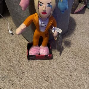 Harley Quinn Plush Doll in Orange Jumpsuit with Pink Slippers